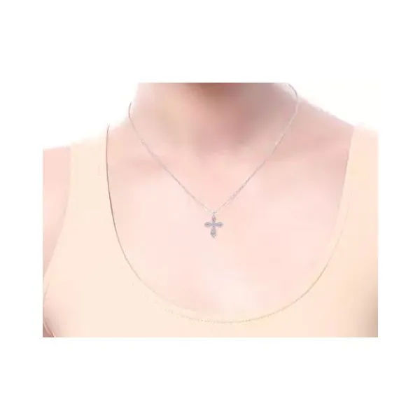 14k White Gold Pointed Diamond Cross Necklace Image 2 Stambaugh Jewelers Defiance, OH