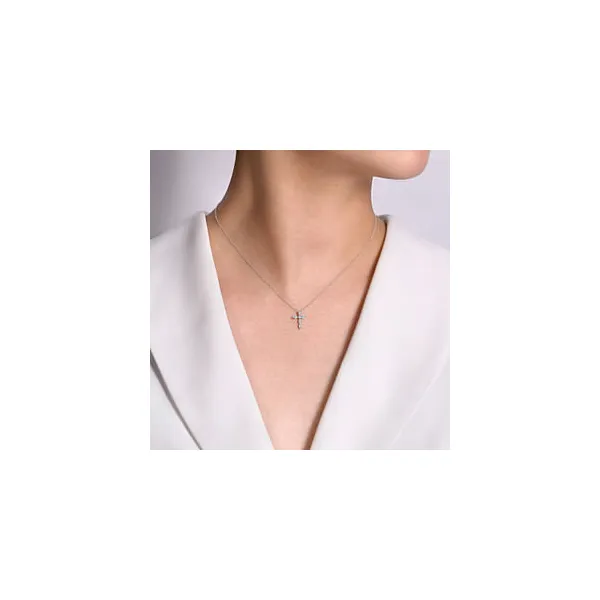 14K White Gold Marquise Shaped Diamond Cross Necklace Image 2 Stambaugh Jewelers Defiance, OH