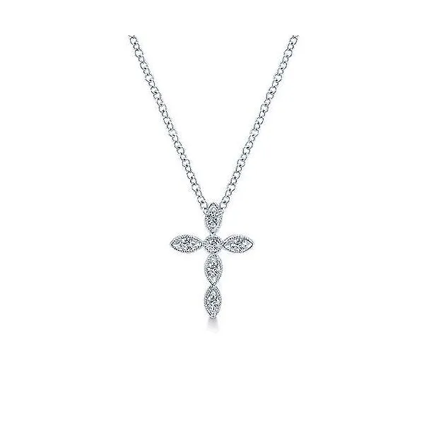 14K White Gold Marquise Shaped Diamond Cross Necklace Stambaugh Jewelers Defiance, OH