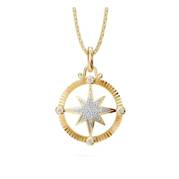 14K Yellow Gold Pave Star Diamond Compass Pendant Stambaugh Jewelers Defiance, OH