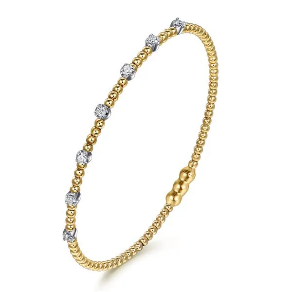 14K White-Yellow Gold Bujukan Diamond Stations Bangle Image 2 Stambaugh Jewelers Defiance, OH