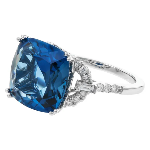 14kt White Gold London Blue Topaz and Diamond Ring Image 2 Stambaugh Jewelers Defiance, OH