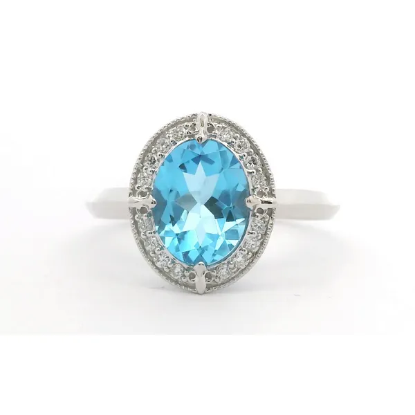 14kt White Gold Blue Topaz and Diamond Halo Ring