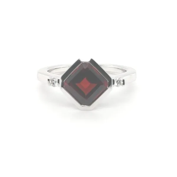 14 Karat White Gold Garnet and Diamond Ring Stambaugh Jewelers Defiance, OH