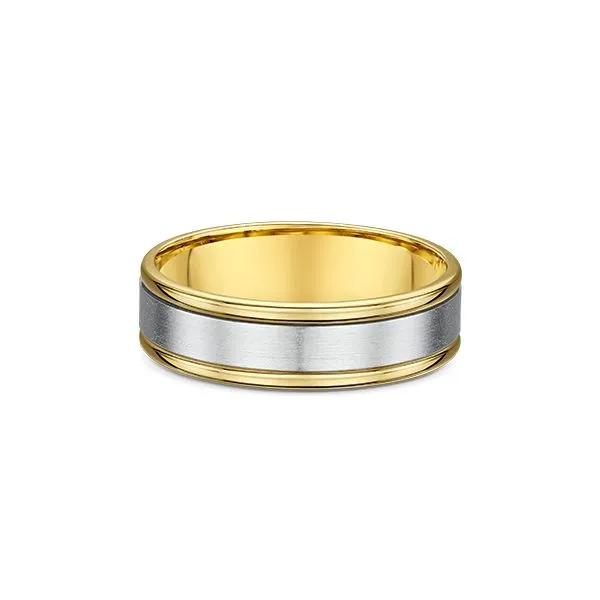 Dora Wedding Ring mens-14kt-white-and-yellow-gold-satin-and-high-polish-wedding-band