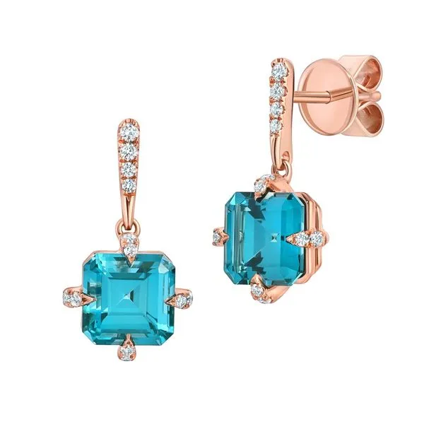 14K Rose Gold Chatham Created Paraiba Spinel and Lab Grown Diamond Earrings Stambaugh Jewelers Defiance, OH
