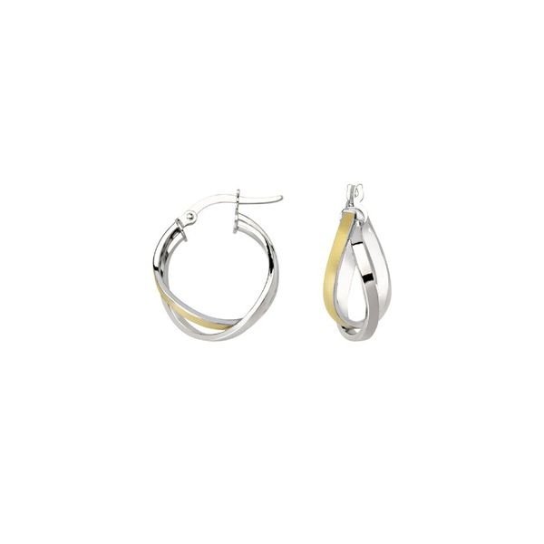 14K Two- Tone Yellow and White Gold Intertwined Plain Tube 15mm Hoop Earrings SVS Fine Jewelry Oceanside, NY