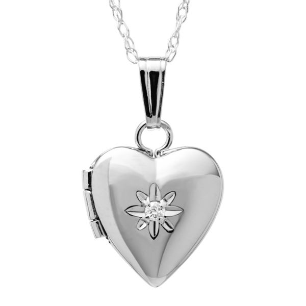 Kiddie Kraft 14K White Gold and Diamond Heart Shaped Children's Locket SVS Fine Jewelry Oceanside, NY