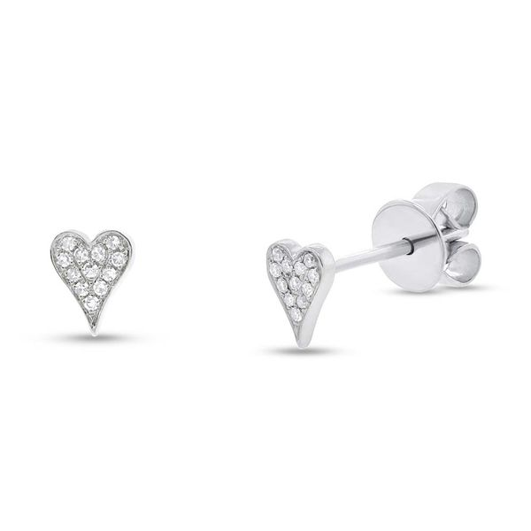 14K White Gold and Diamond Pave Heart Stud Earrings SVS Fine Jewelry Oceanside, NY