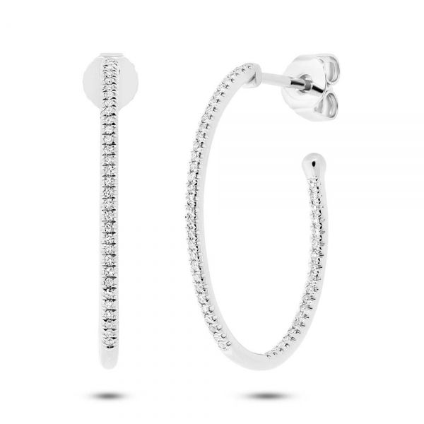 14K White Gold and Diamond Oval Hoop Earrings SVS Fine Jewelry Oceanside, NY
