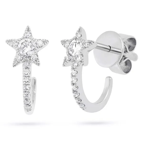 14K White Gold and Diamond Star Earrings SVS Fine Jewelry Oceanside, NY