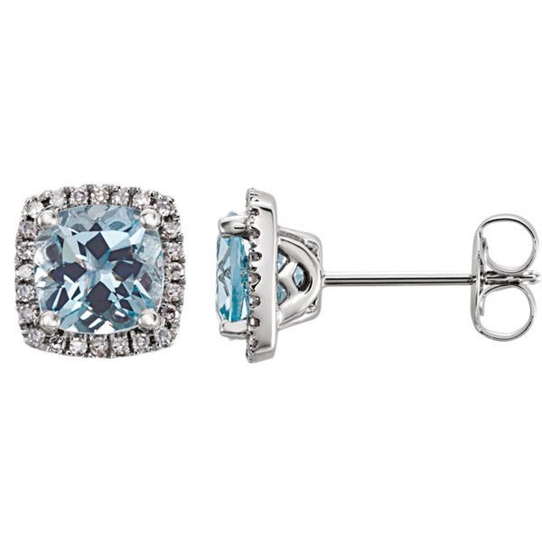 14k White Gold, Diamond and Aquamarine Birthstone Earrings - March 1.60Cttw SVS Fine Jewelry Oceanside, NY