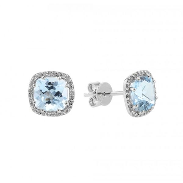 14k White Gold, Diamond and Blue Topaz Birthstone Earrings - December 2.08Cttw SVS Fine Jewelry Oceanside, NY