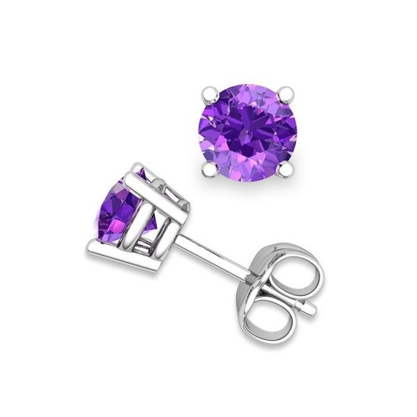 14k White Gold and Amethyst Stud Earrings (4mm) 0.32Cttw SVS Fine Jewelry Oceanside, NY