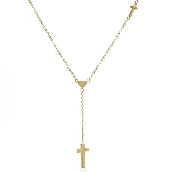 14K Yellow Gold Heart and Crosses Drop Necklace SVS Fine Jewelry Oceanside, NY