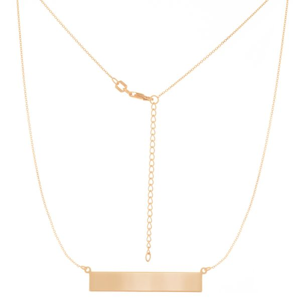 Yellow Gold Engravable Bar Necklace, 16+2