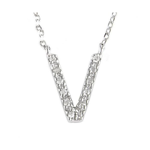 Sterling Silver and Diamond Large Initial 'V' Necklace SVS Fine Jewelry Oceanside, NY