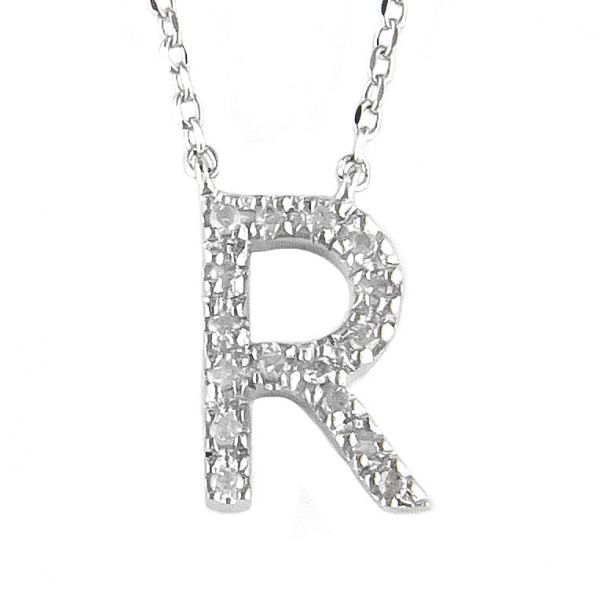 Sterling Silver and Diamond Large Initial 'R' Necklace SVS Fine Jewelry Oceanside, NY