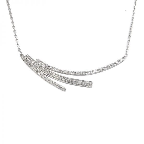 14k White Gold and Diamond Curved Bar Necklace 0.20Cttw 16-18