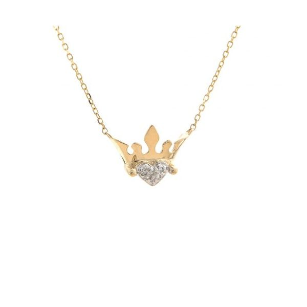 14k Yellow Gold and Diamond Pave Crown Necklace 0.02Cttw 16-18