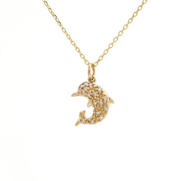 Yellow Gold Diamond Dolphin Necklace SVS Fine Jewelry Oceanside, NY