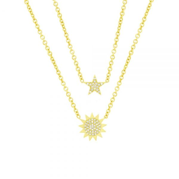 14K Yellow Gold and Diamond Pave Sun & Star Necklace SVS Fine Jewelry Oceanside, NY