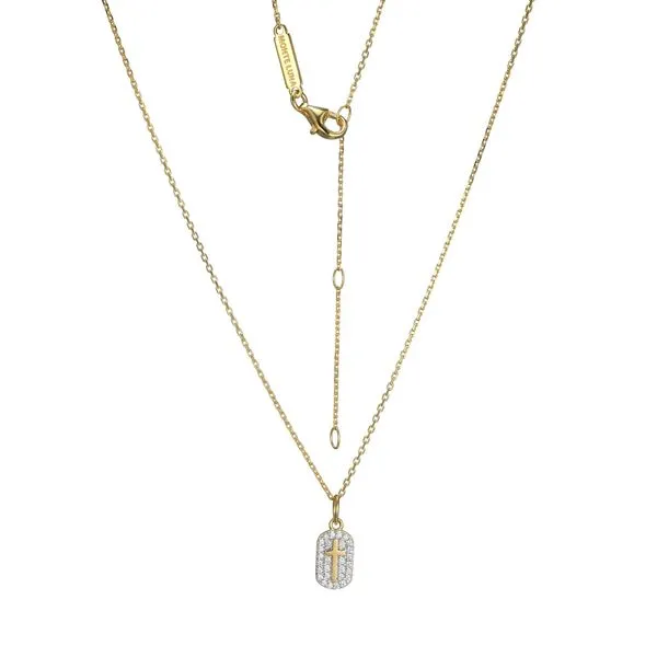 Lab Grown Diamond Yellow Gold Plated Cross Dog Tag Necklace Image 2 SVS Fine Jewelry Oceanside, NY