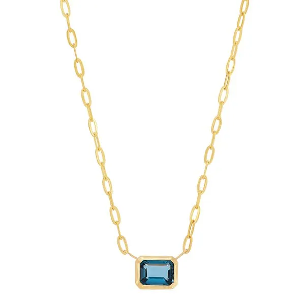 Yellow Gold & Emerald Cut London Blue Topaz Necklace SVS Fine Jewelry Oceanside, NY
