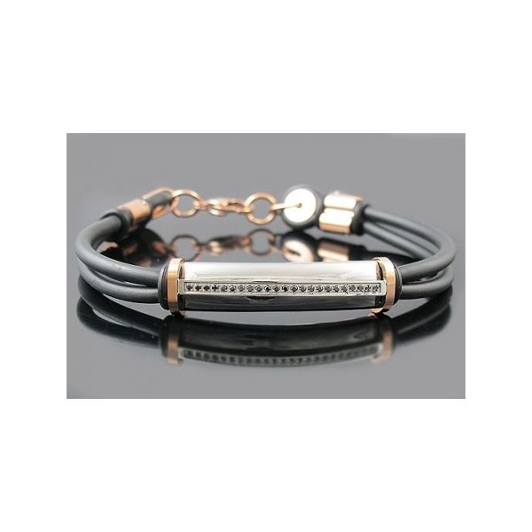 BLACKJACK Stainless Steel CZ Bracelet with Rubber Band SVS Fine Jewelry Oceanside, NY