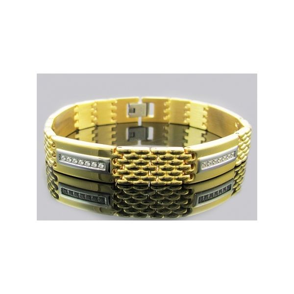 BLACKJACK- Gold Plated Stainless Steel Bracelet with CZ SVS Fine Jewelry Oceanside, NY