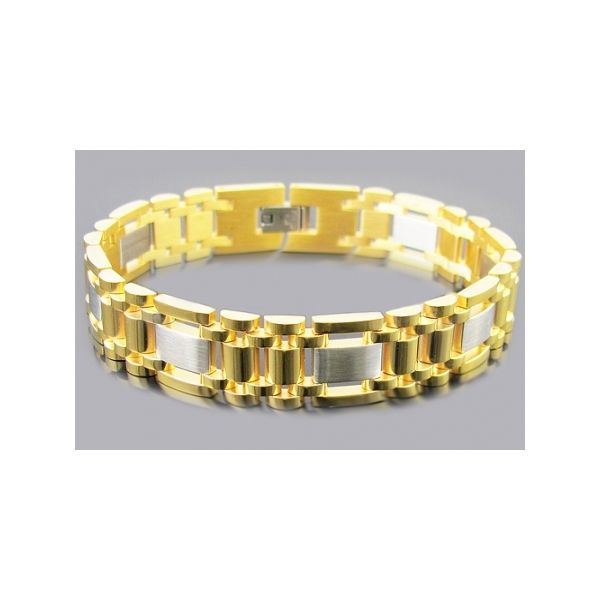 BLACKJACK Stainless Steel and Gold Plated Bracelet SVS Fine Jewelry Oceanside, NY