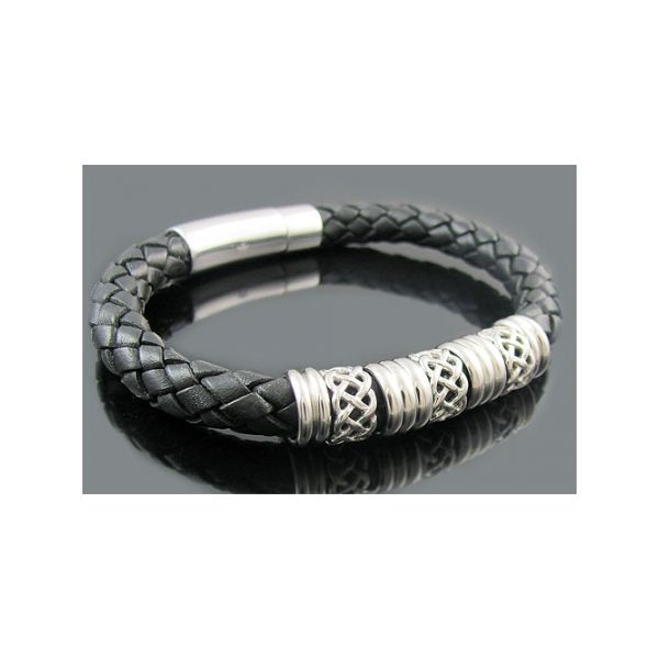 BLACKJACK Stainless Steel And Leather Bracelet SVS Fine Jewelry Oceanside, NY