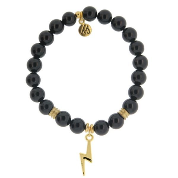 T. Jazelle- Onyx Bracelet with Gold Lightening Bolt SVS Fine Jewelry Oceanside, NY