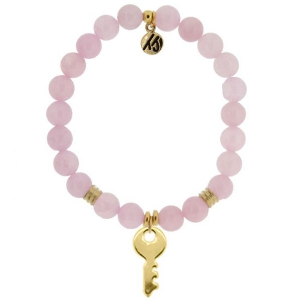 T. Jazelle- Rose Quartz bracelet with Gold Journey Key SVS Fine Jewelry Oceanside, NY