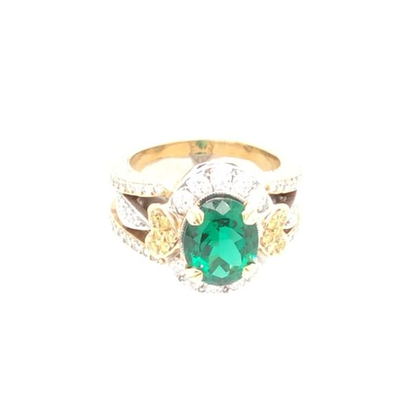 Platinum, Yellow Gold, Emerald, & Yellow & White Diamond Ring SVS Fine Jewelry Oceanside, NY