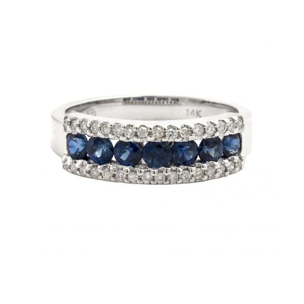 14k White Gold, Sapphire and Diamond Triple Row Wide Band Fashion Ring 0.92Cttw SVS Fine Jewelry Oceanside, NY