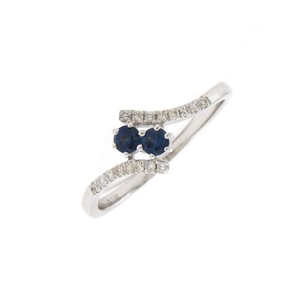 14k White Gold, Sapphire and Diamond Two Stone Fashion Ring 0.30Cttw SVS Fine Jewelry Oceanside, NY