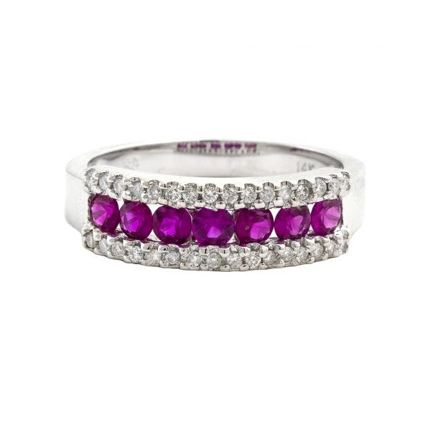 14k White Gold, Ruby and Diamond Triple Row Wide Band Fashion Ring 0.92Cttw SVS Fine Jewelry Oceanside, NY