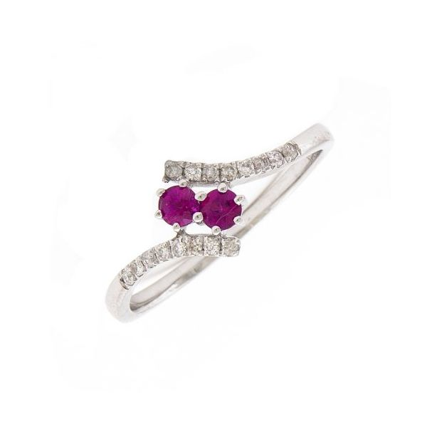 14k White Gold, Ruby and Diamond Two Stone Fashion Ring 0.30Cttw SVS Fine Jewelry Oceanside, NY