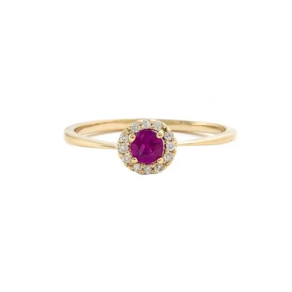 14k Yellow Gold, Ruby and Diamond Halo Fashion Ring 0.28Cttw SVS Fine Jewelry Oceanside, NY