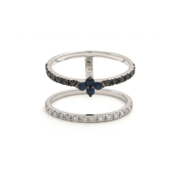 14k White Gold, Sapphire, Black and White Diamond Fashion Ring 0.60Cttw SVS Fine Jewelry Oceanside, NY