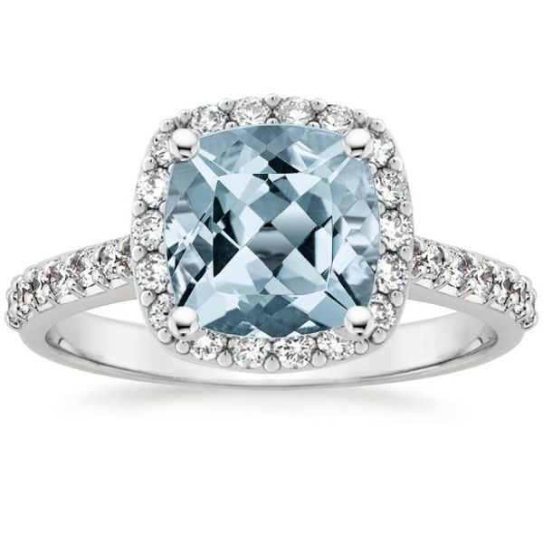 14k White Gold, Diamond and Aquamarine Birthstone Ring - March 0.86Cttw SVS Fine Jewelry Oceanside, NY