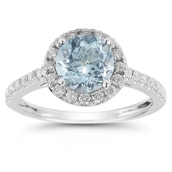 14k White Gold, Diamond and Aquamarine Birthstone Ring - March 0.80Cttw SVS Fine Jewelry Oceanside, NY