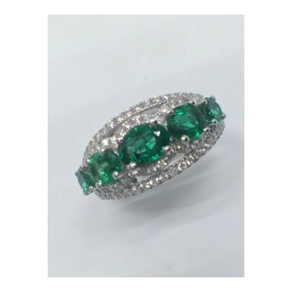 18K White Gold Diamond and Emerald Fashion Ring 1.97Cttw SVS Fine Jewelry Oceanside, NY