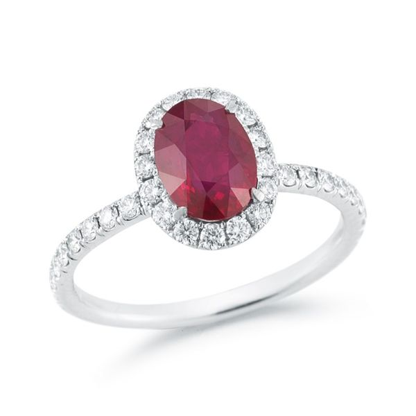 14k White Gold, Diamond and Oval Ruby Halo Engagement ring 0.66Cttw. SVS Fine Jewelry Oceanside, NY
