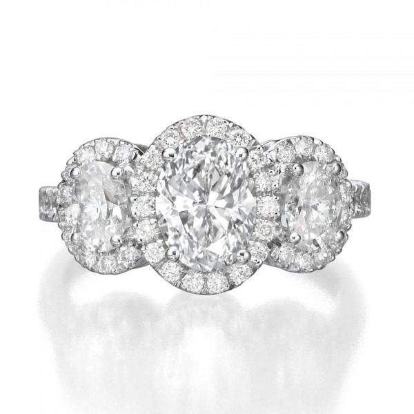 SVS Signature Halo 3-Stone Diamond Engagement Ring 1.65Cttw SVS Fine Jewelry Oceanside, NY