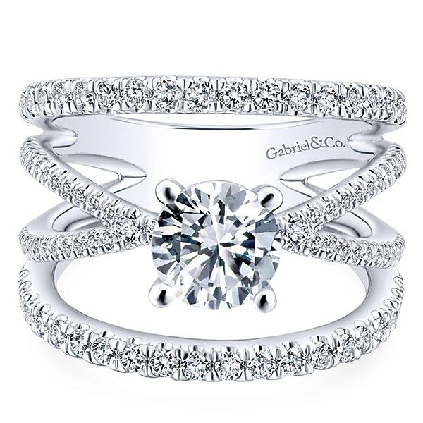 Gabriel & Co Titania 14k White Gold Round Split Shank Engagement Ring 0.82Cttw Size 6.5 For a 1.00Ct 6.5mm Round Center SVS Fine Jewelry Oceanside, NY