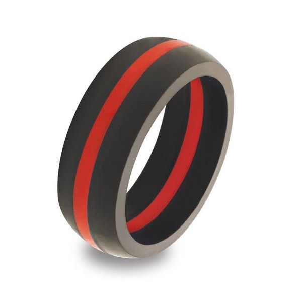 Men's QALO Thin Red Line Silicone Wedding Band. Size 12 Image 2 SVS Fine Jewelry Oceanside, NY