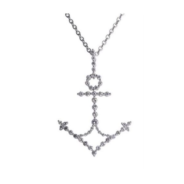 White Gold Diamond Anchor Necklace SVS Fine Jewelry Oceanside, NY