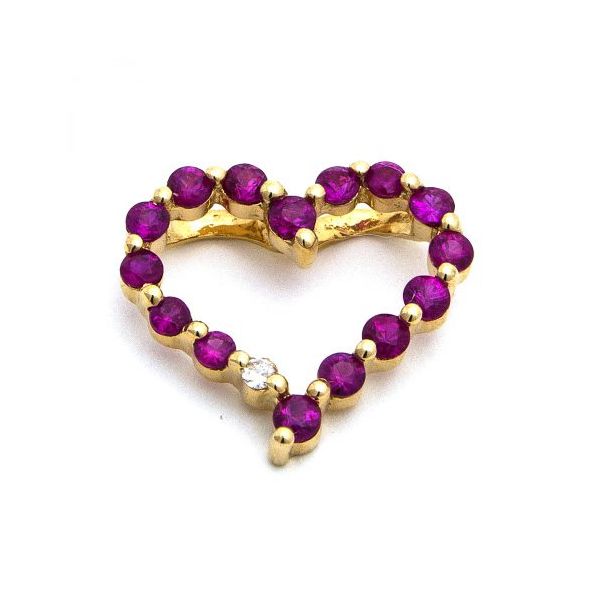 14k Yellow Gold, Ruby and Diamond Heart Pendant 0.41Cttw SVS Fine Jewelry Oceanside, NY